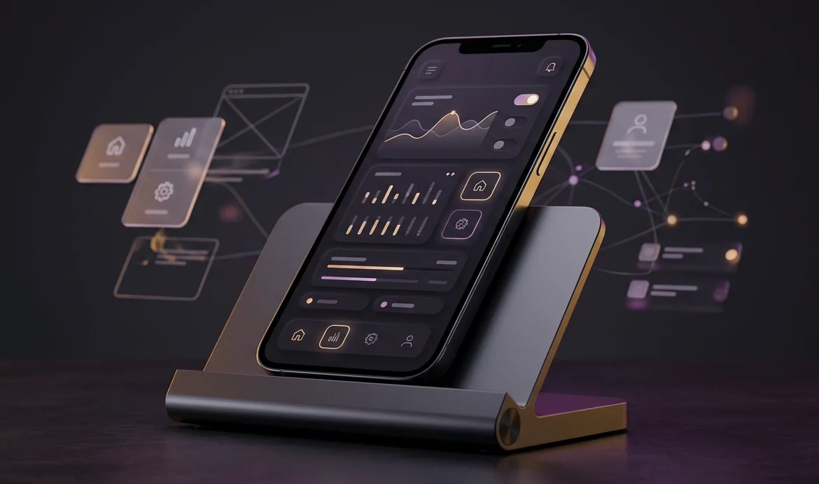 Mobile creative feed mockups and visual content scheduling cards with engagement metrics